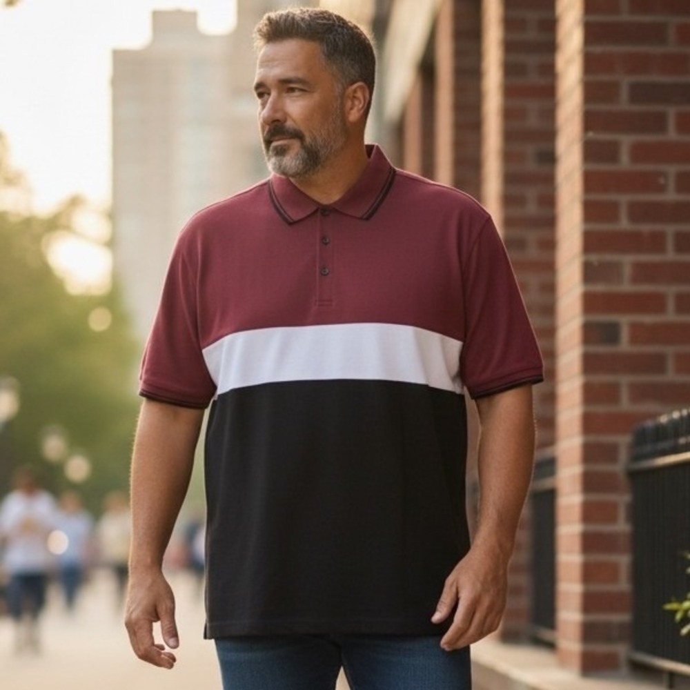 Johnny Bigg Ash Engineered Stripe Polo Merlot Black White Mens US 6XL